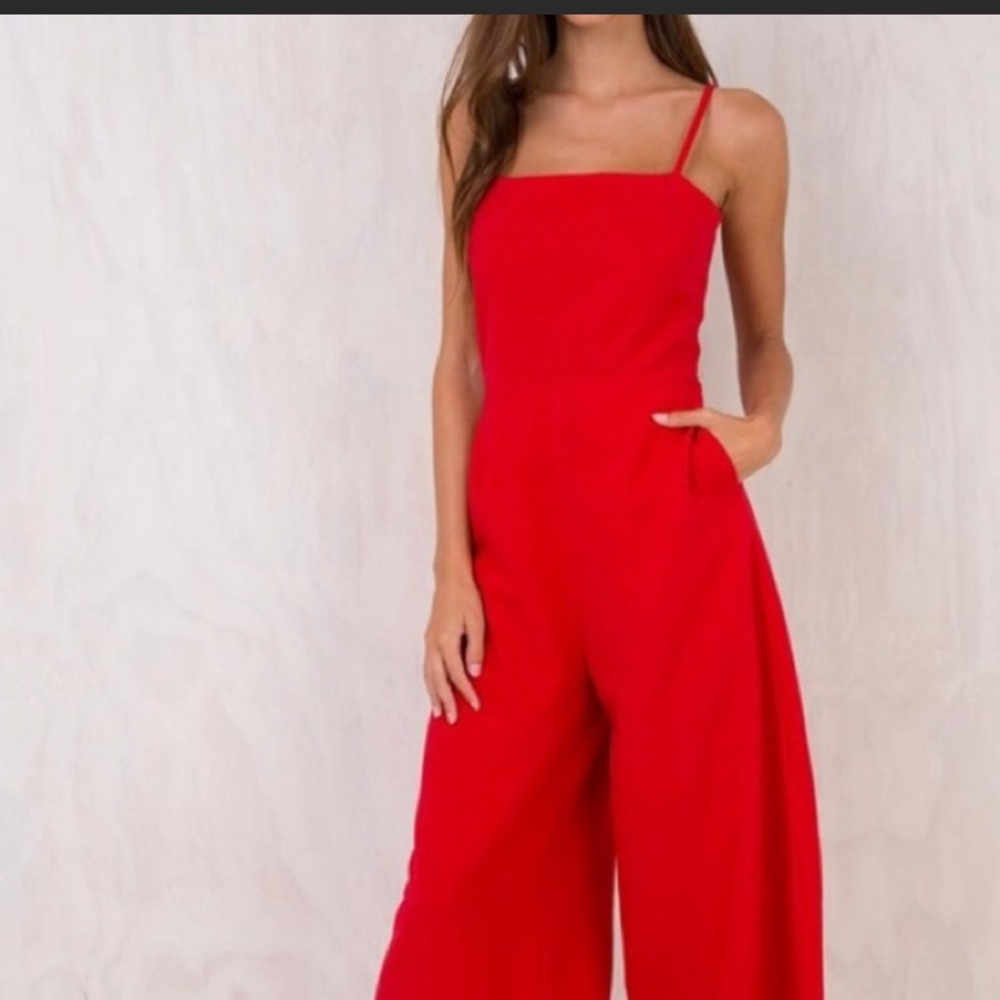 Princess Polly red backless tie wide leg jumpsuit